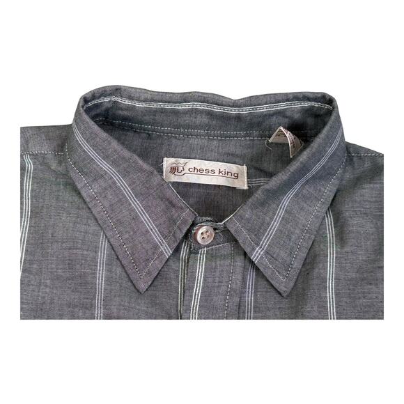 CHESS KING Shirt Mens 15.5 Medium Gray Button up Long Sleeve Check 60s 70s - Picture 11 of 12